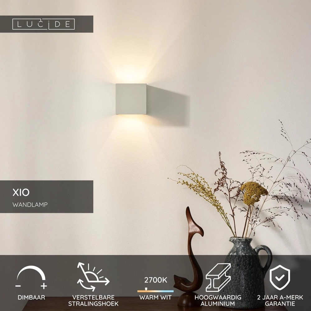 Square wall spotlight Xio 2700K white Lucide 5411212091895