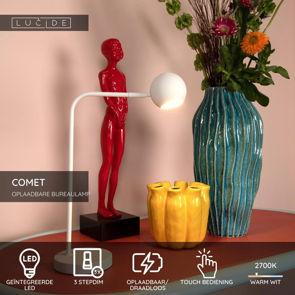 Rechargeable desk lamp Comet white Lucide 5411212361295