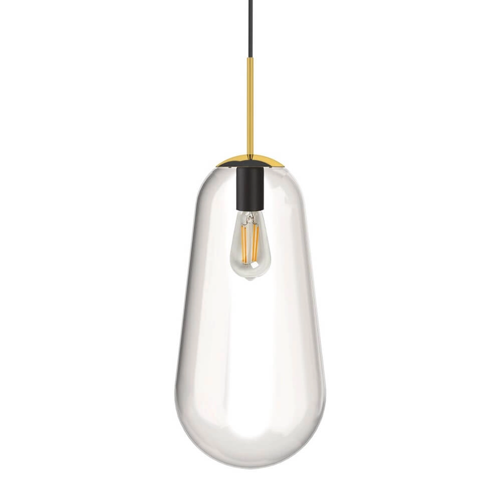 Glass hanging lamp Pear Long Ø 22cm gold with clear glass