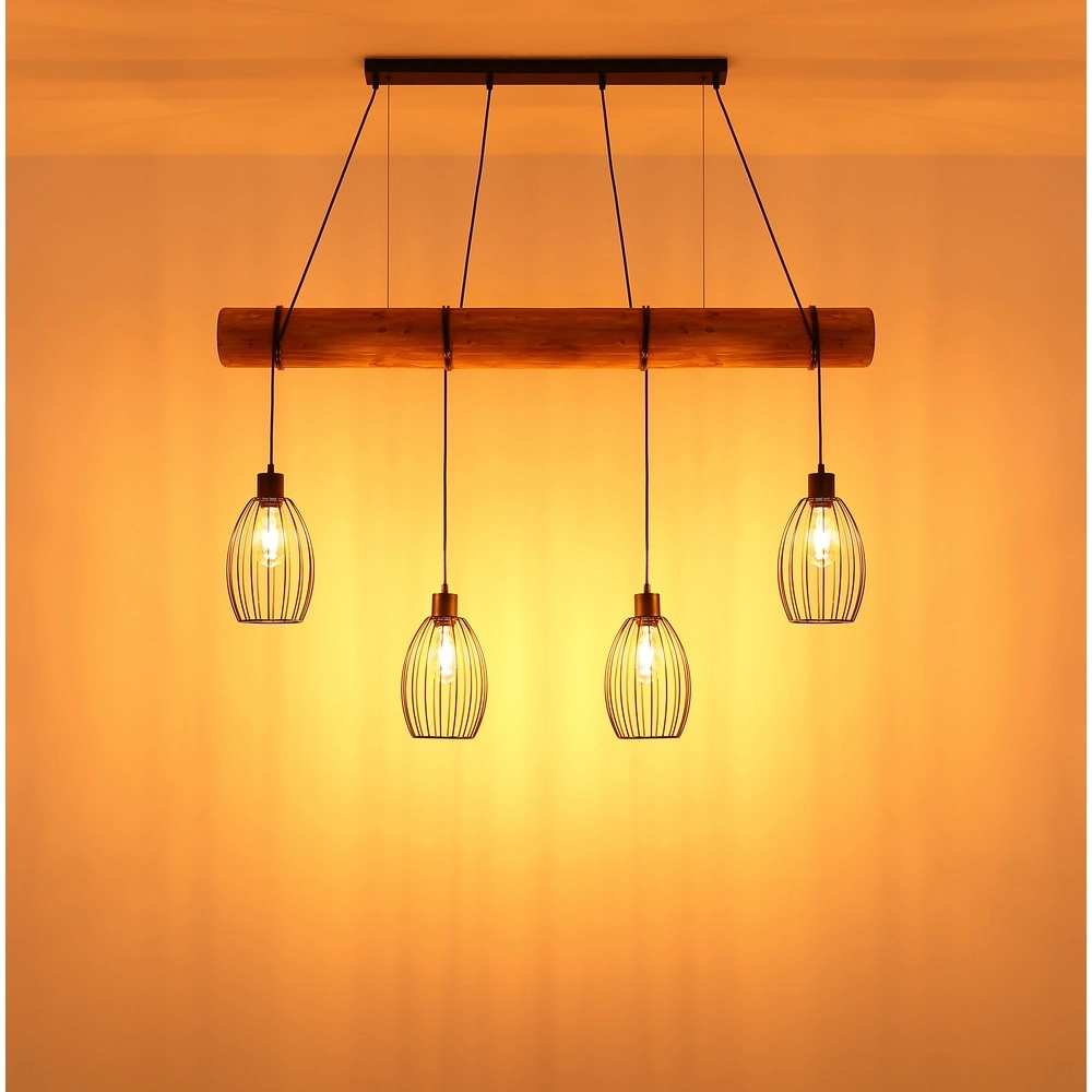 Country Pendant Lamp Berti 4-light wood with black Globo 9007371583591