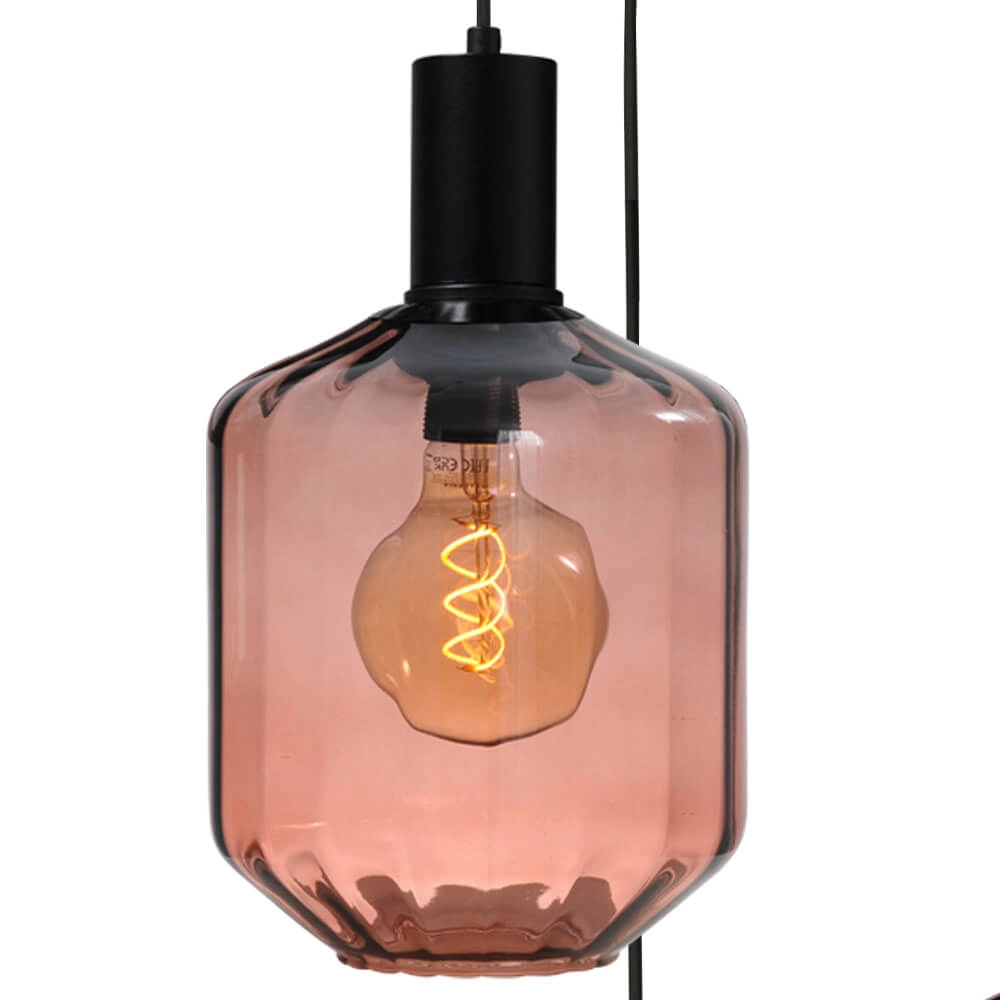 3-light loft hanging lamp - black - Porto with Jagger red glasses - Ø 24cm Masterlight 8718121270821