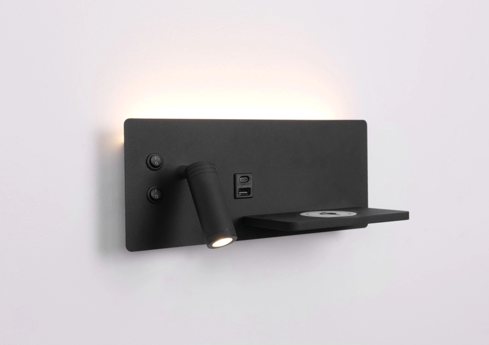 Bedside lamp Charge left black with wireless charger