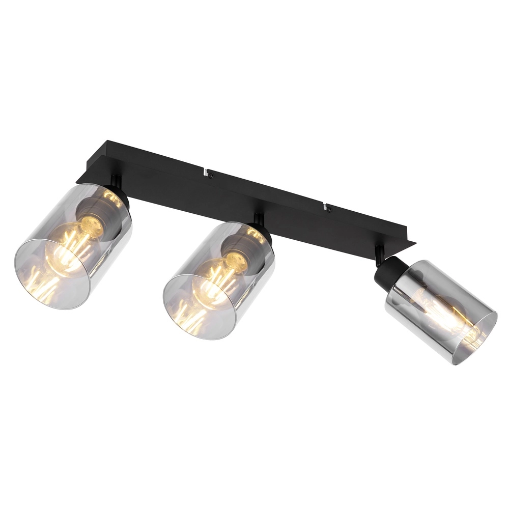 Ceiling lamp Hadera 3-light black with smoke glass