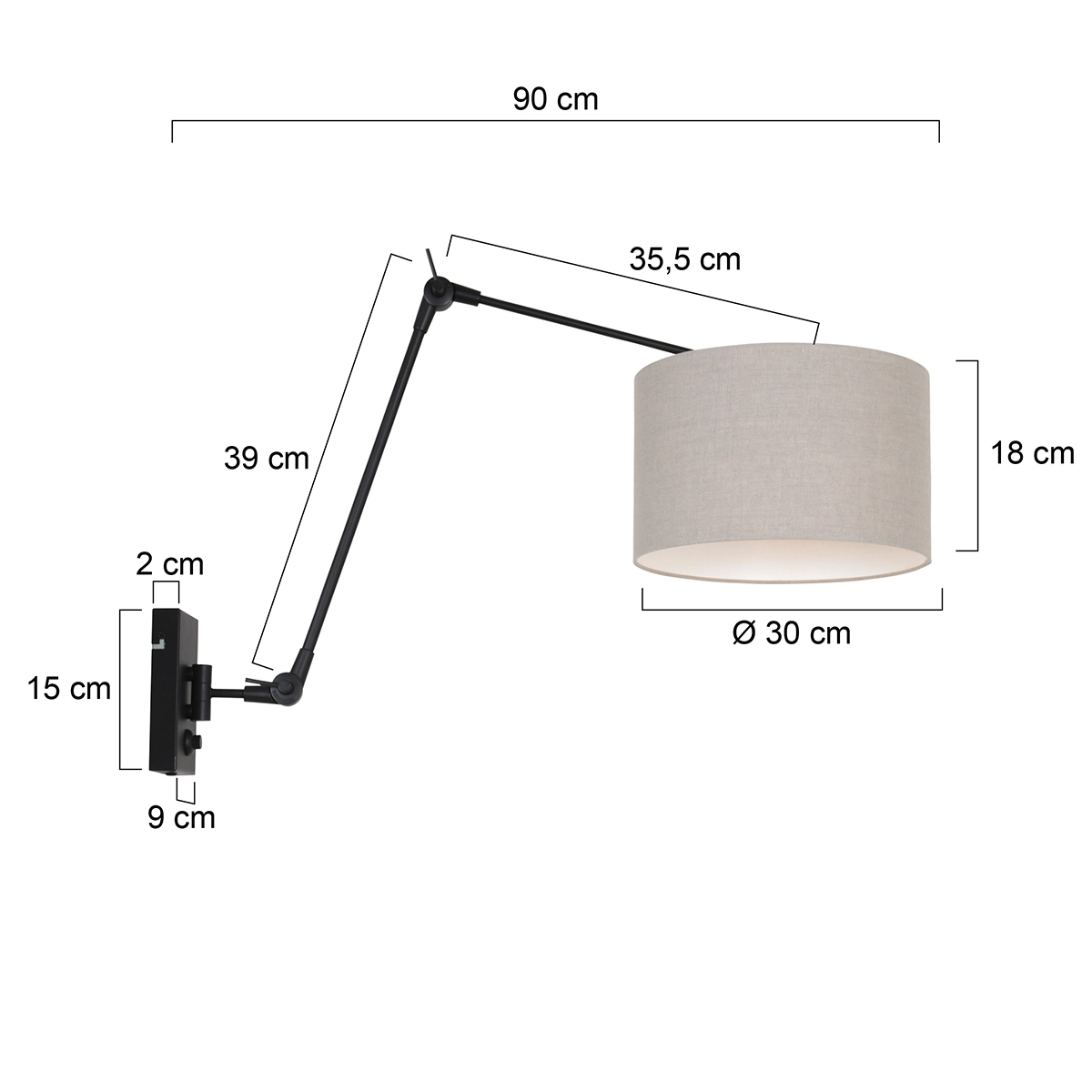 Wall Reading Lamp Prestige Chic black with 30cm taupe lampshade Steinhauer 8712746145892