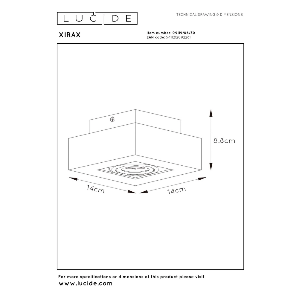 Ceiling spotlight Xirax Black Lucide 5411212092281