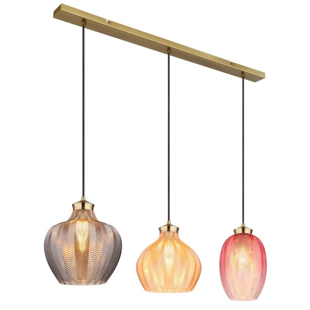 Golden pendant lamp Jessica with coloured glass 3-lights