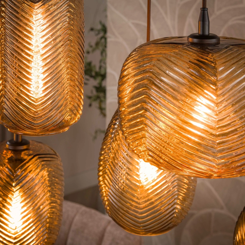 7-lichts hanglamp Chevron smoke bruin glas Lyora 8716803515000