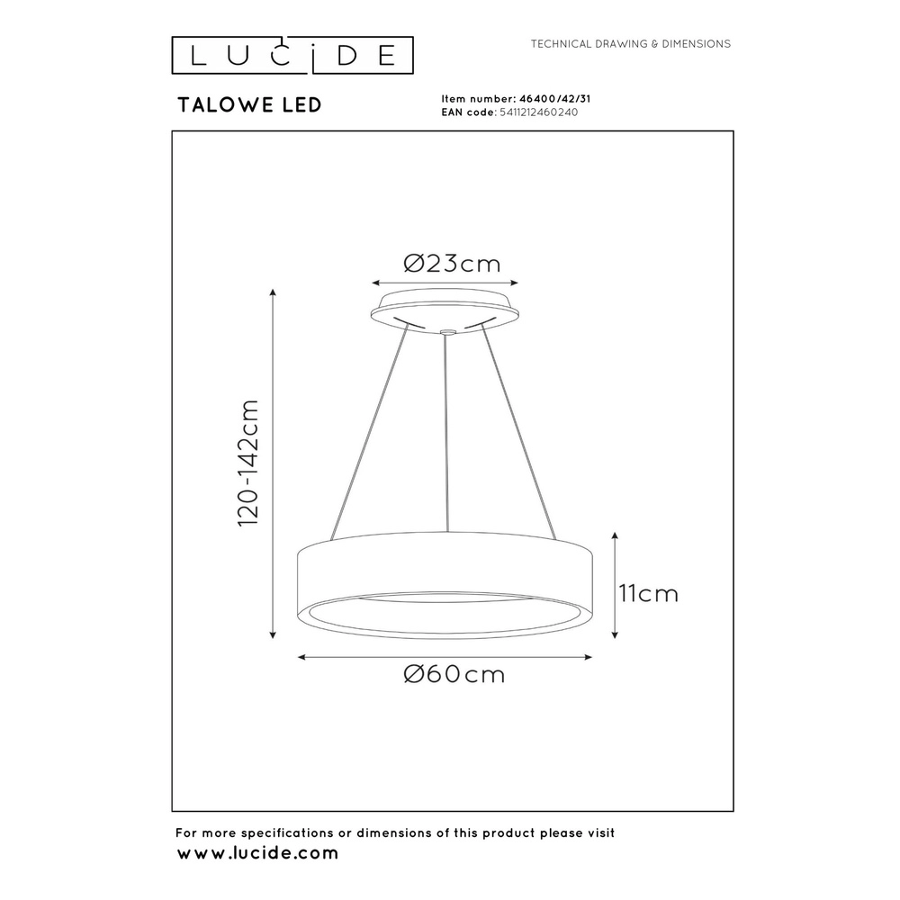 Pendant lamp Talowe Led Ø 60cm white Lucide 5411212460240