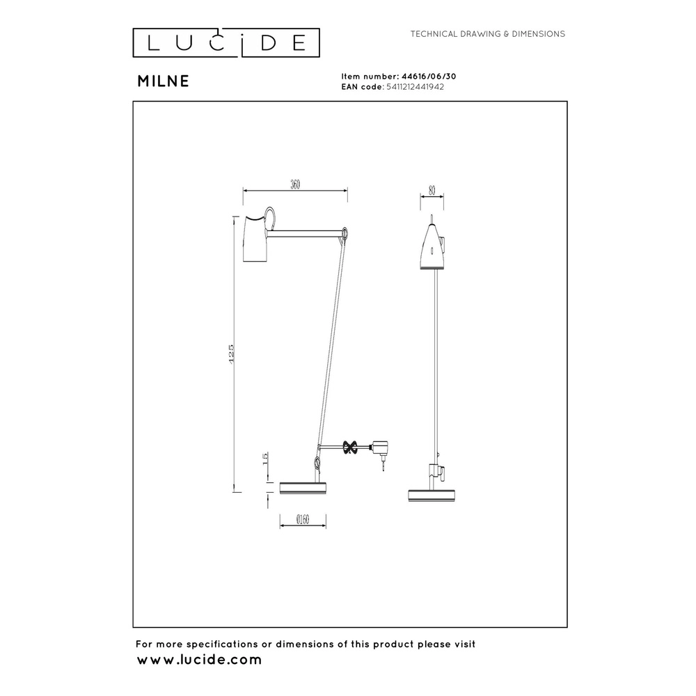 Reading lamp Milne Black Lucide 5411212441942
