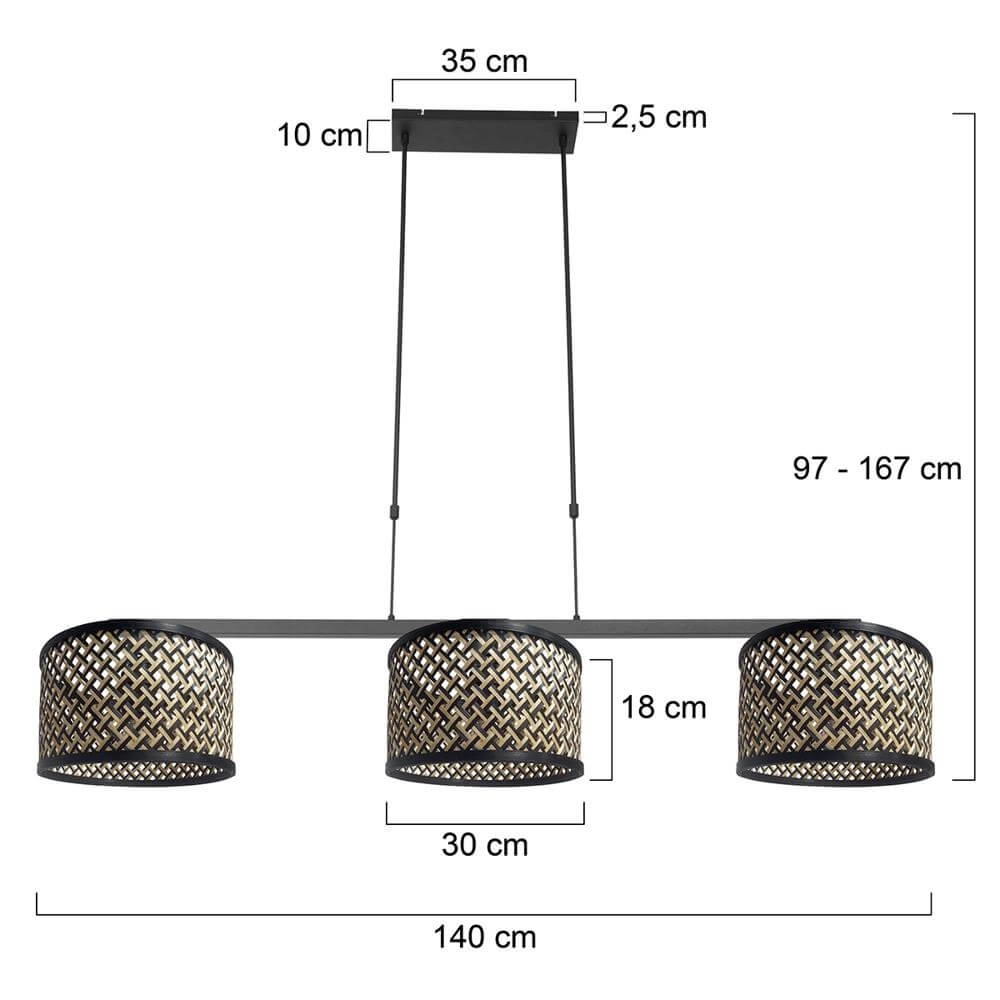 3-light pendant lamp Stang black with bamboo Steinhauer 8712746172423