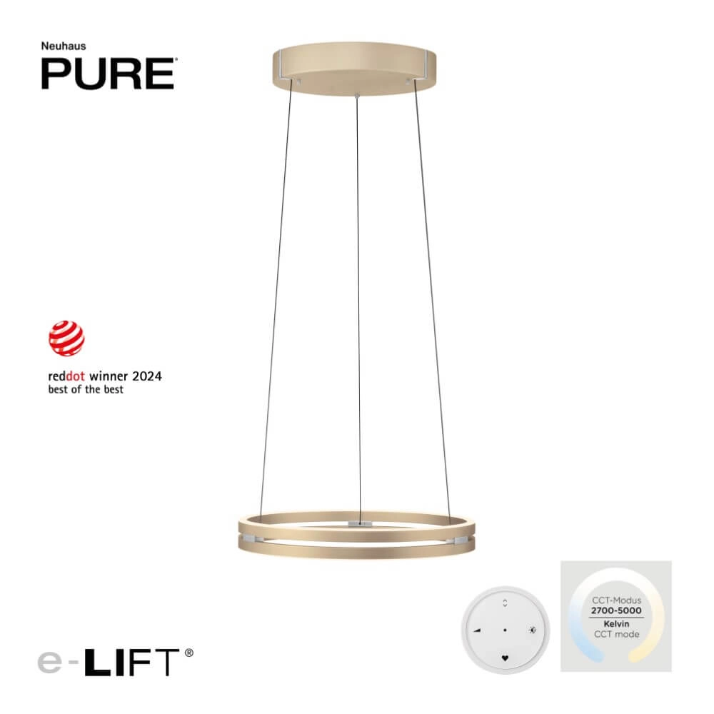 Sleek hanging lamp Pure E-Loop brass Paul Neuhaus 4012248372265