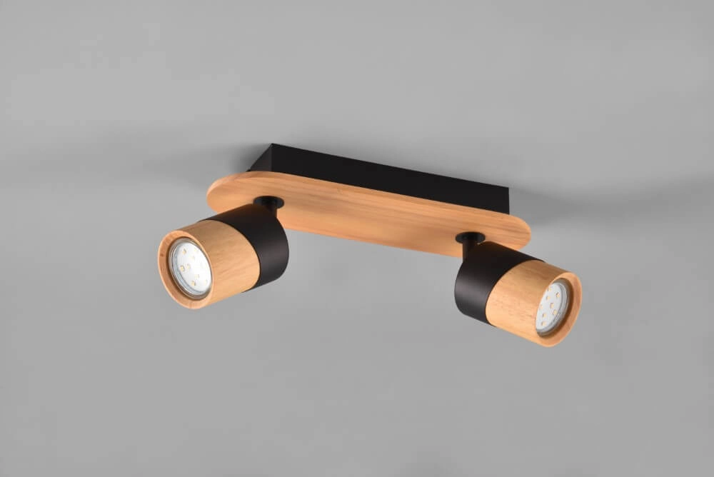 Ceiling lamp wood with black Aruni 2-light Trio 4017807562217