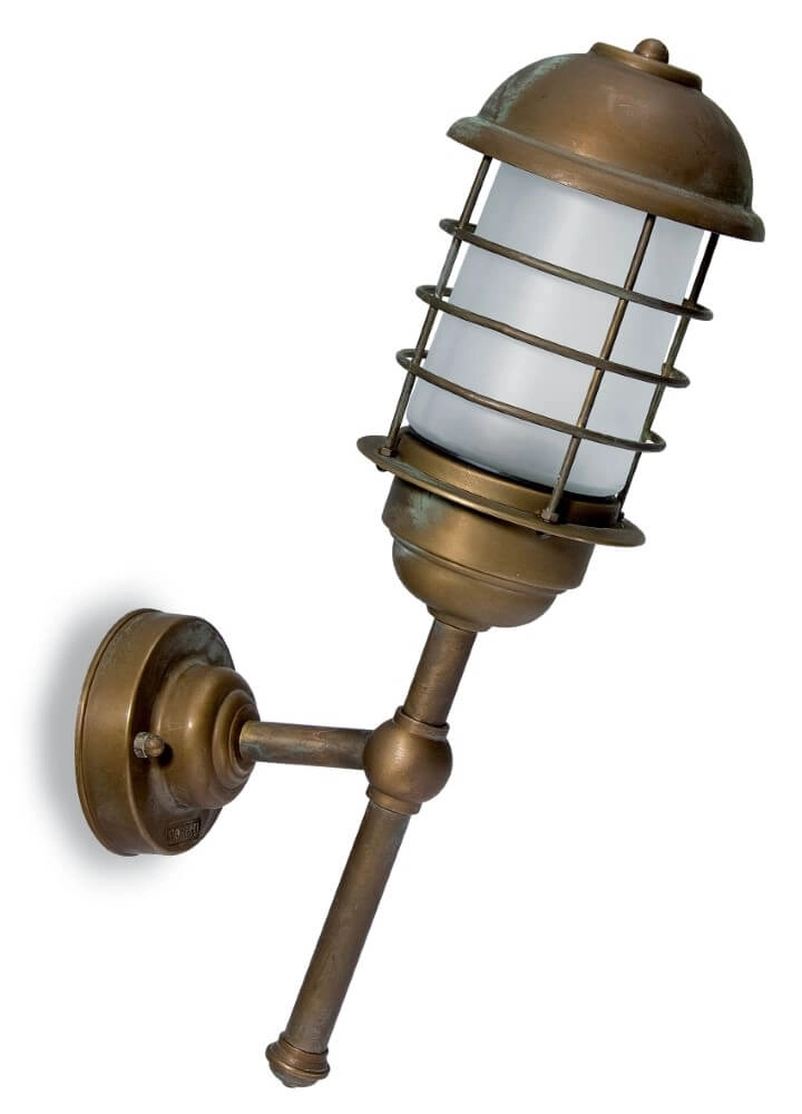 Brass outdoor lamp Torcia Angled white glass
