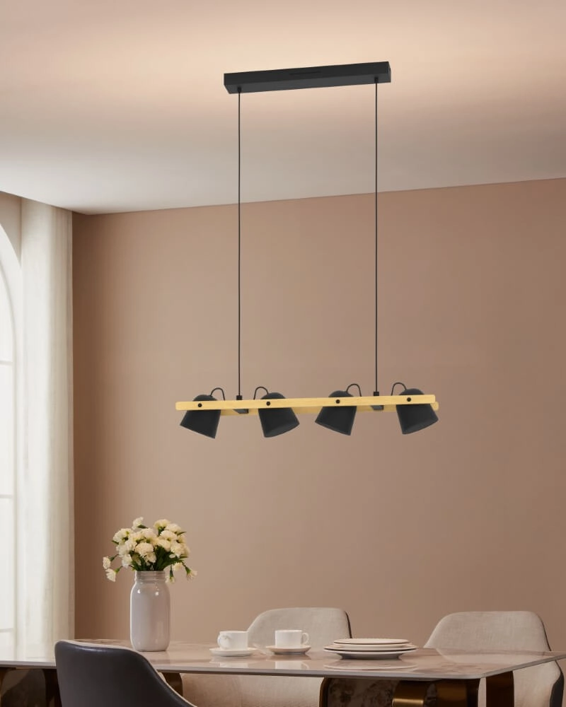 4-light pendant lamp Hornwood-Z black with wood Eglo 9008606274291