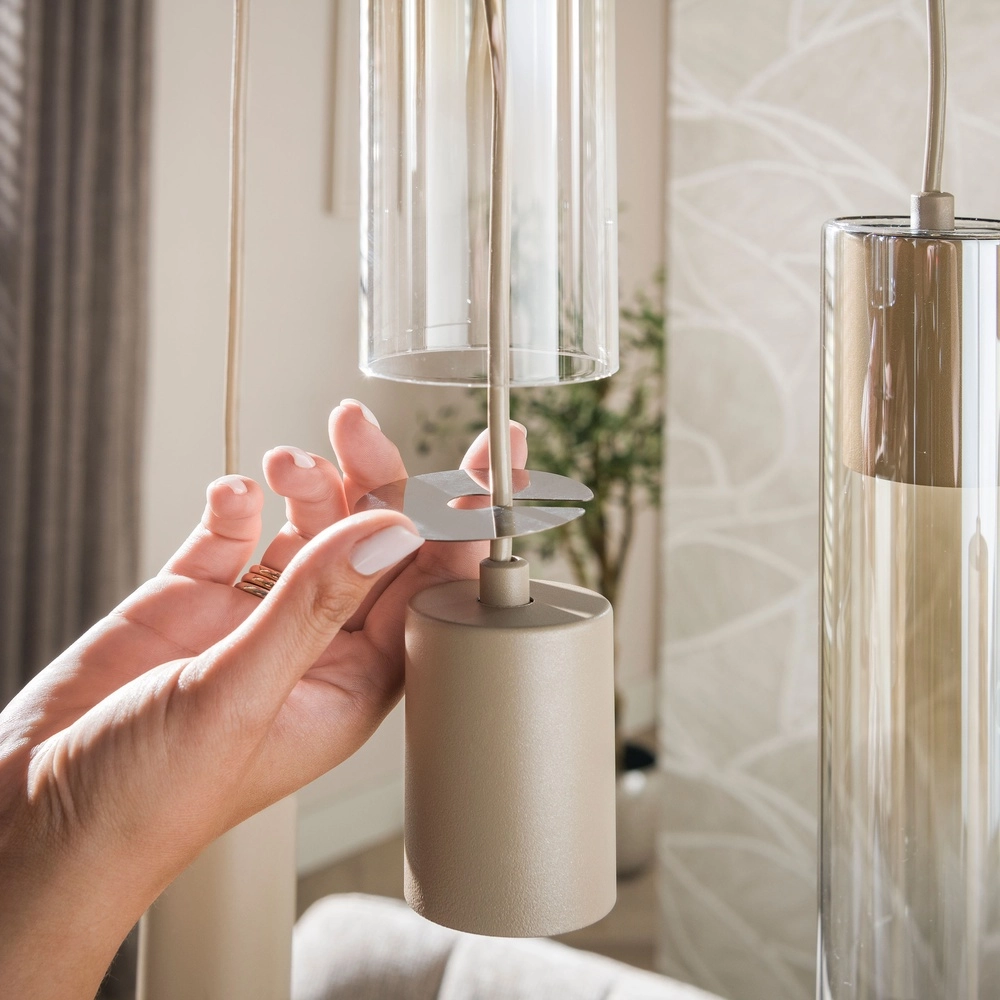 Strakke hanglamp Lungo zand bruin 7-lichts Lyora 8716803514898