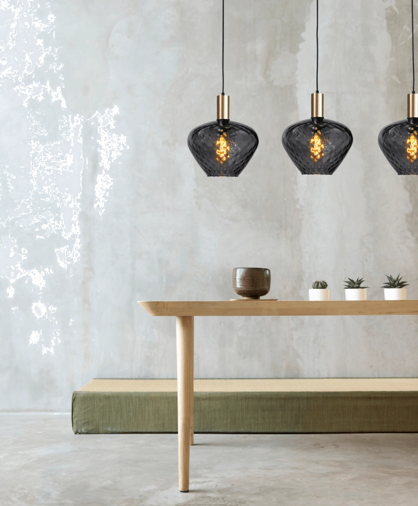 3-light hanging lamp - gold - Porto with Blossom clear lenses Masterlight 8718121269641