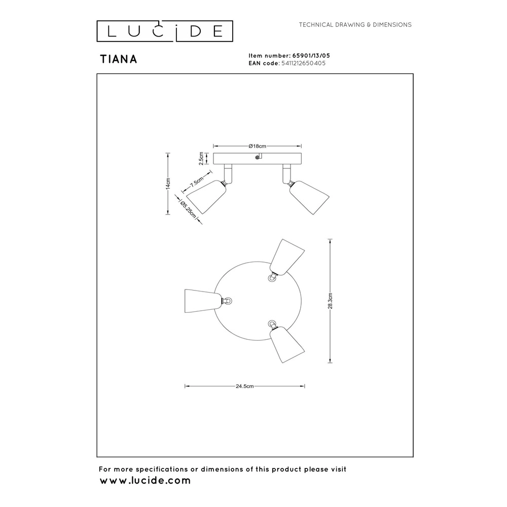 Ceiling spotlight Tiana 3-light champagne Lucide 5411212650405