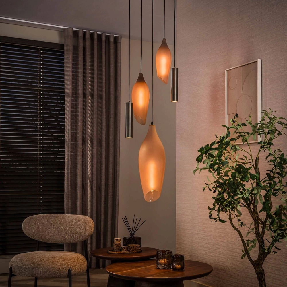 Moderne hanglamp Cocoon sienna bruin met frosted glas