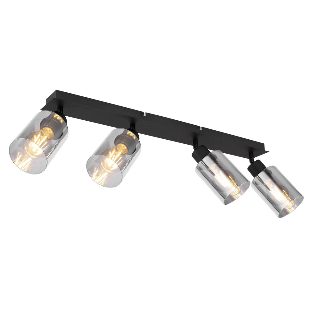 Ceiling lamp Hadera 4-light black with smoke glass
