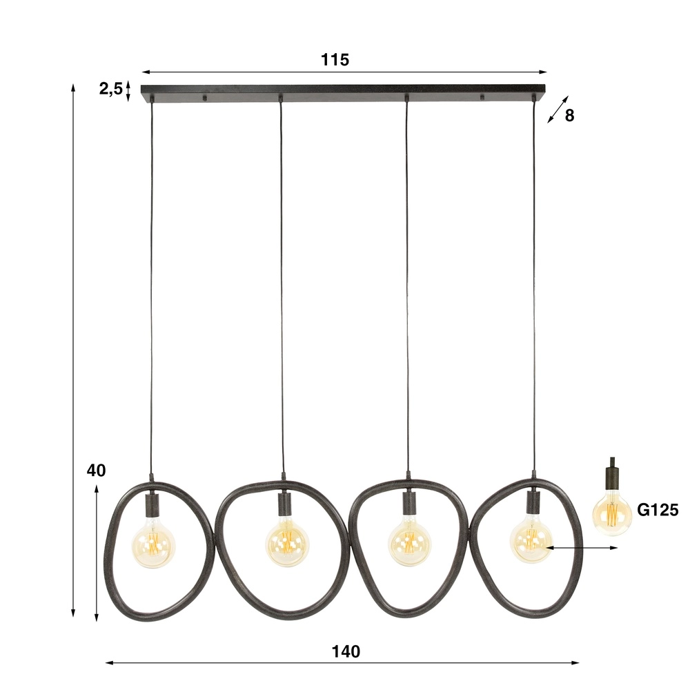 Rings pendant lamp Pebble artic black - 4x E27 Lyora 8716803511019