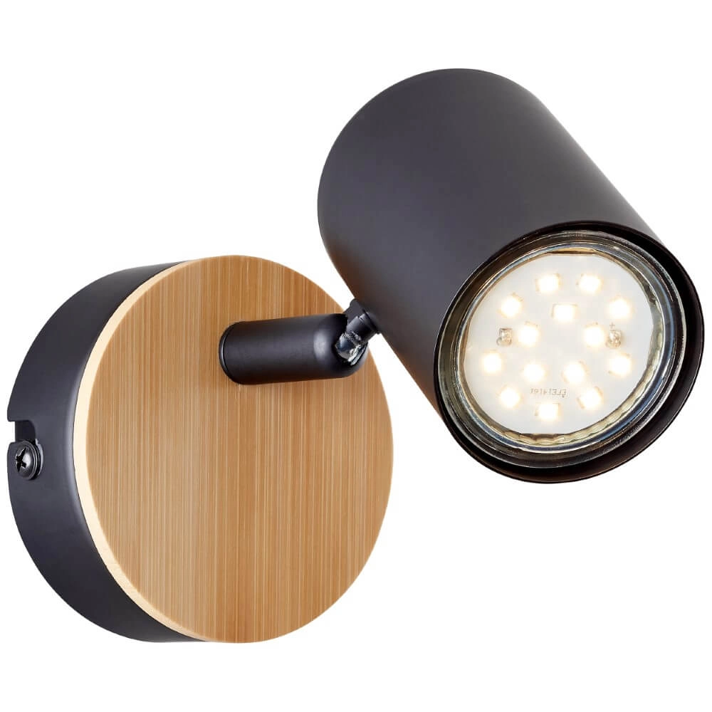 Wall lamp Niels black with wood Brilliant 4004353410192