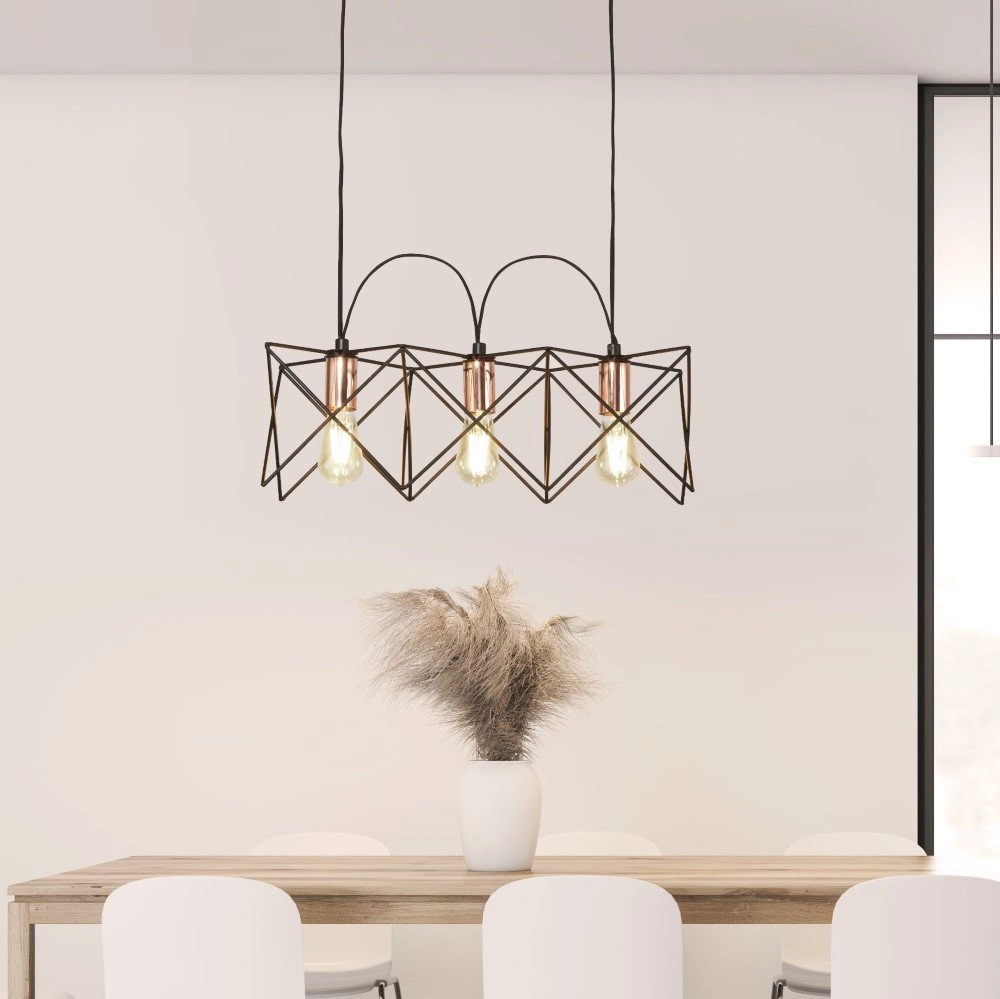Dining room pendant lamp Anthea 3-light black with copper Searchlight 5053423155081