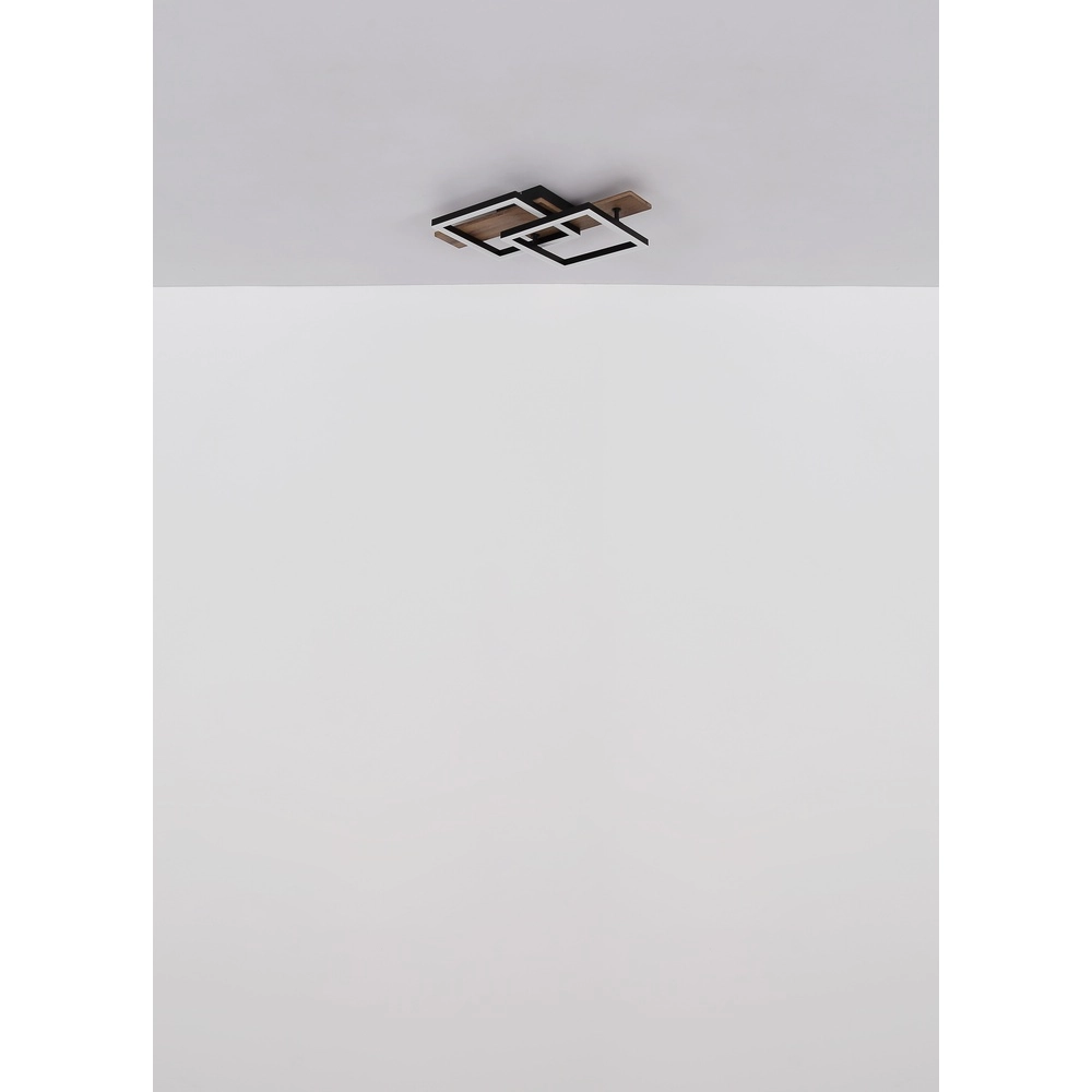 Design ceiling lamp Jeffry black with wood 44cm Globo 9007371507597