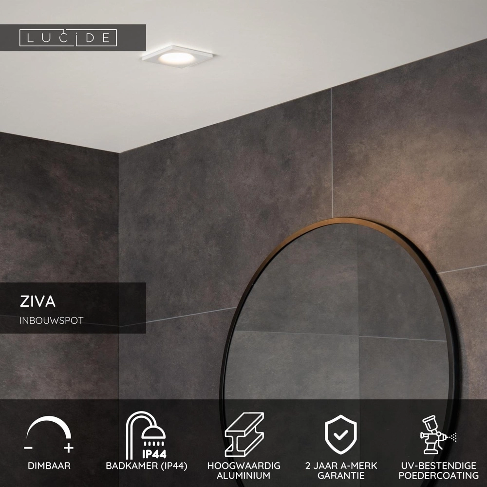 Recessed spotlight Ziva IP44 white Lucide 5411212092205