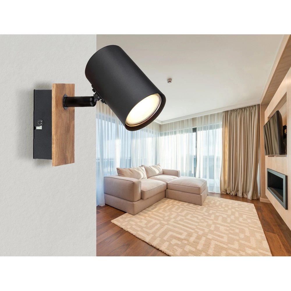 Wall lamp Linca black with wood Globo 9007371449941