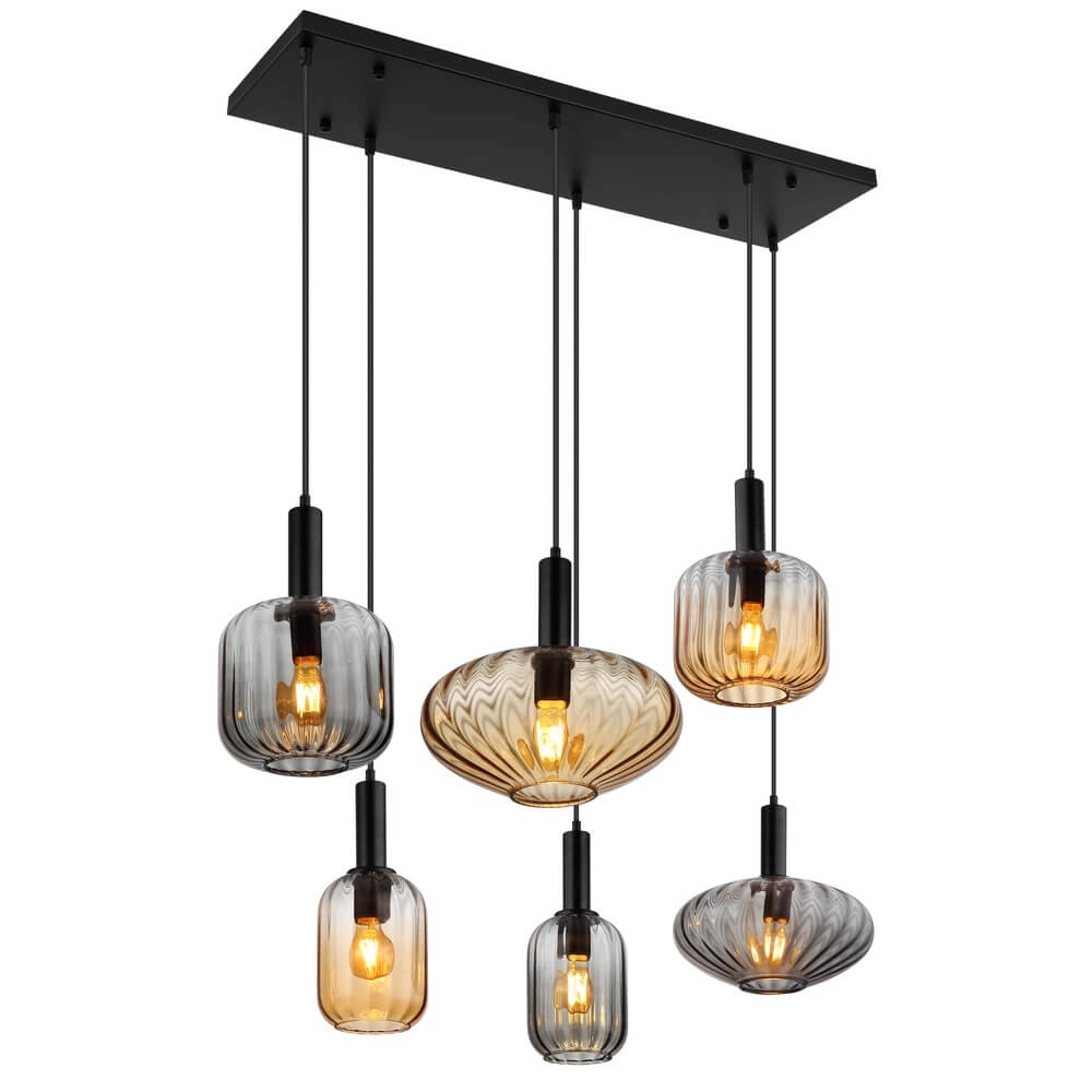 Pendant lamp Valletta with coloured glass 6-lights