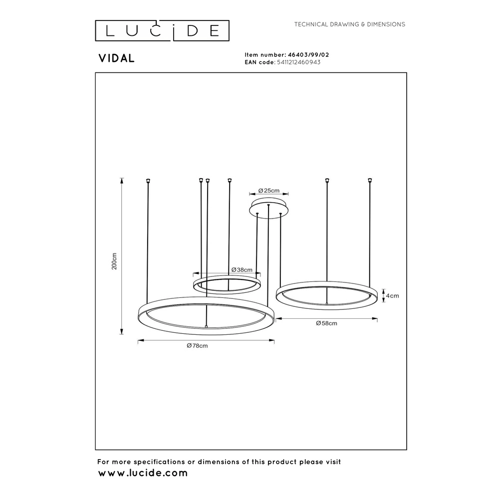 Golden pendant lamp Vidal Design Premium by Lucide 5411212460943