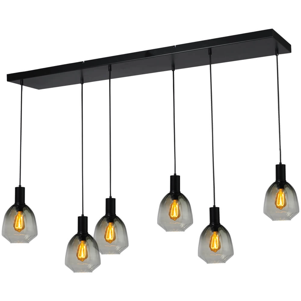 6-light hanging lamp - black - Porto with Nicolette green glasses