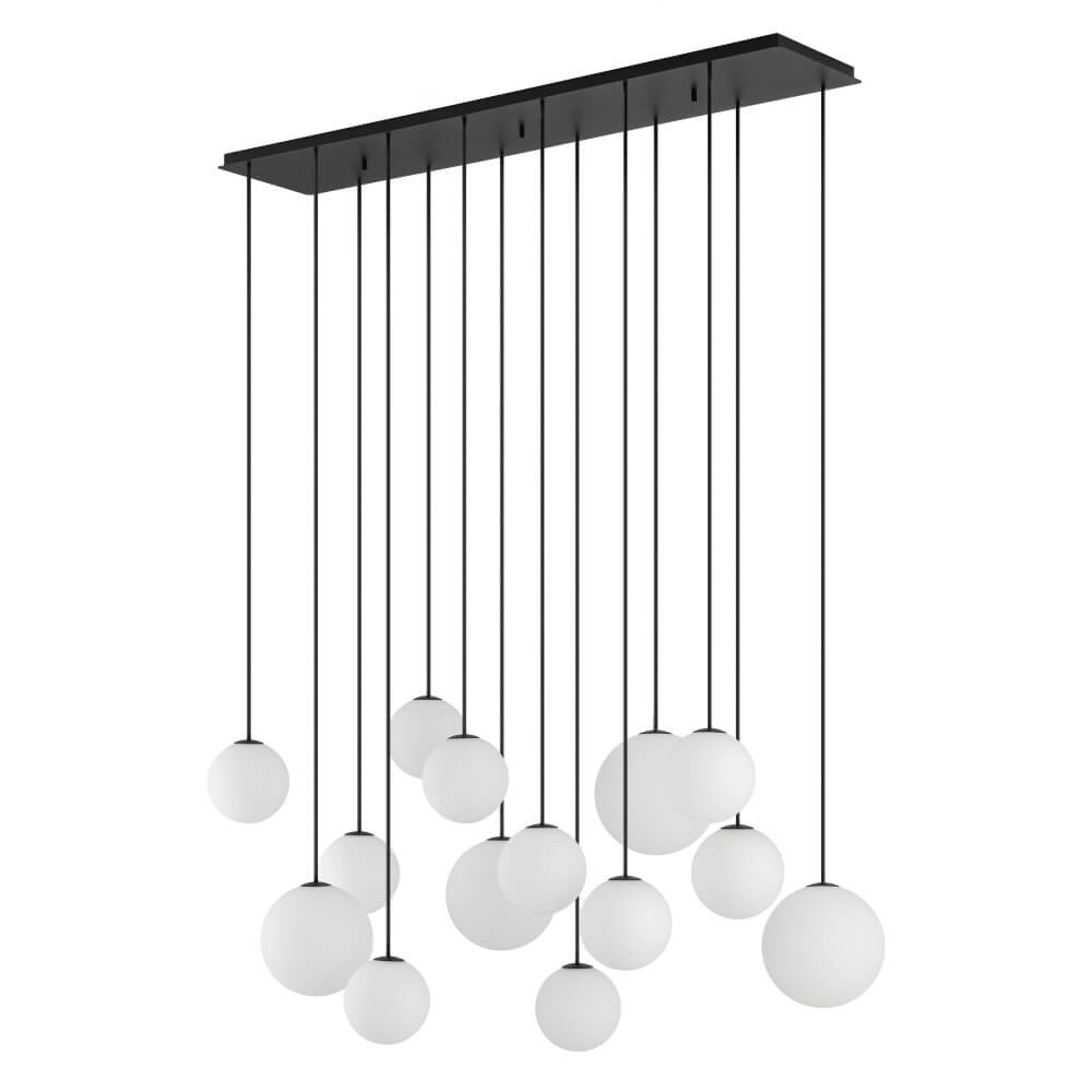 14-light pendant lamp Snowball black with white glass