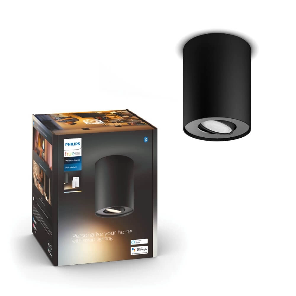 Ceiling spotlight Hue Pillar - White Ambiance 1-light black with switch Philips 8719514338449