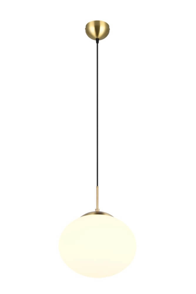 Oval pendant lamp Fomento Ø 30cm - brass with white glass