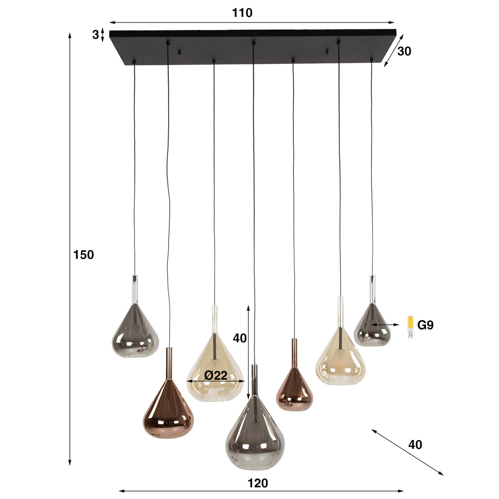 7-light dining table pendant lamp Wings Ø 22cm glass Lyora 8716803511989