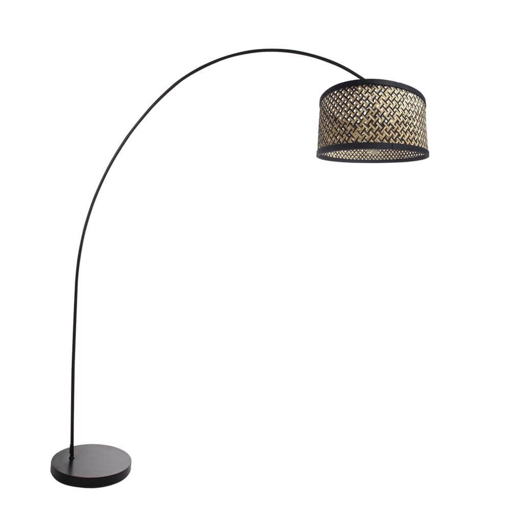 Arc lamp Solva black with bamboo shade
