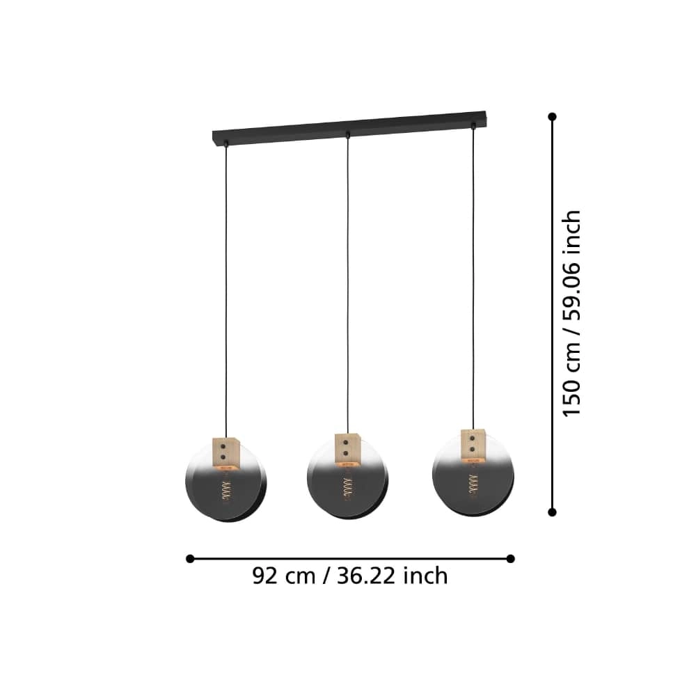 3-light hanging lamp Millena wood with black Stars of Light 9008606239443
