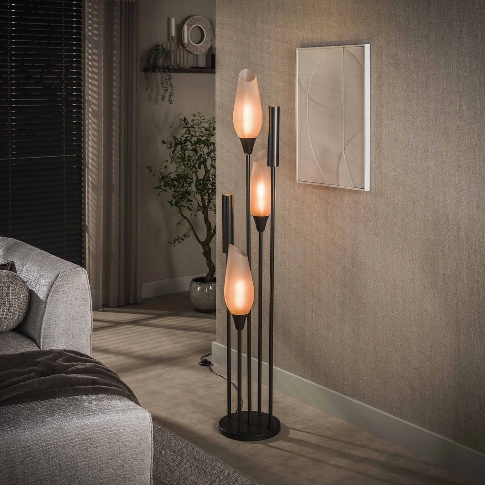 Stylish floor lamp Cocoon 3x E27 - 2x GU10 - frosted glass