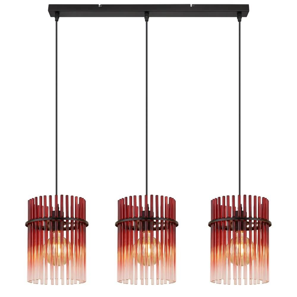 Black pendant lamp Gorley with red glass 3-lights Globo 9007371465965