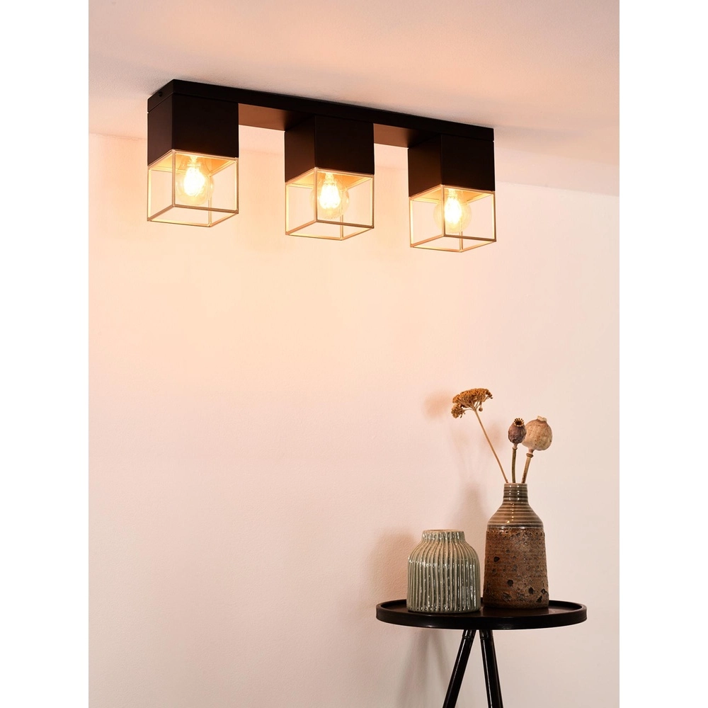 Sleek ceiling lamp Rixt 3-light black with gold Lucide 5411212211064