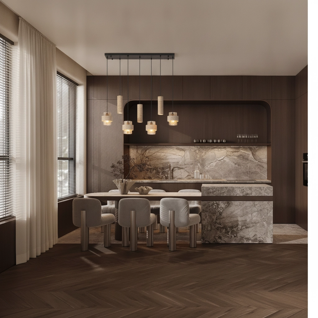 7-light pendant lamp Melony Modern sand brown