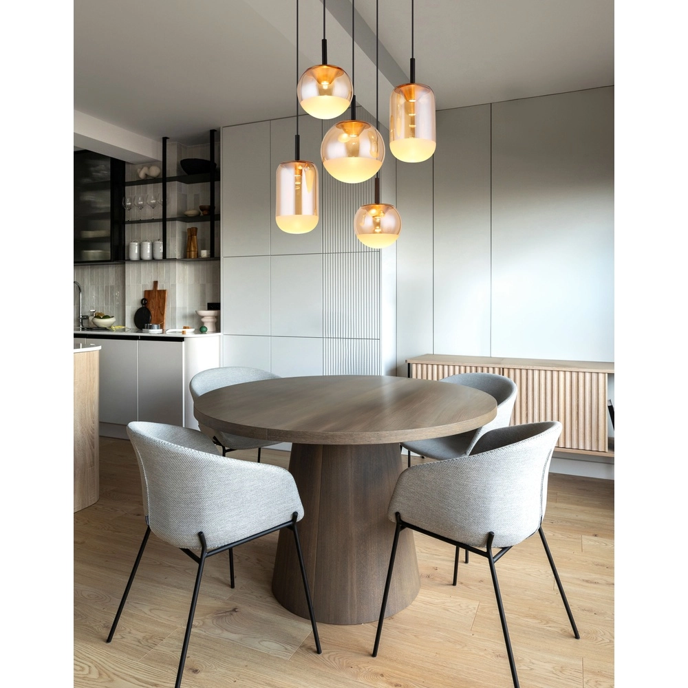 Design pendant lamp Severin 5-light black with amber glass Globo 9007371537945