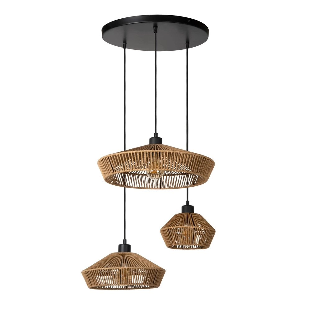 Pendant lamp Yunkai Ø 60cm black with rattan