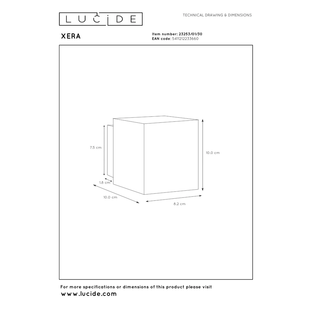 Wall lamp Xera 8cm black Lucide 5411212233660