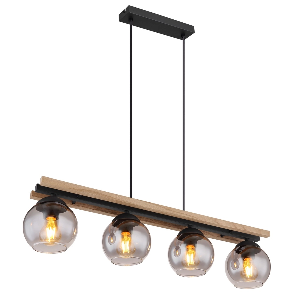 4-light pendant lamp Conni black with wood