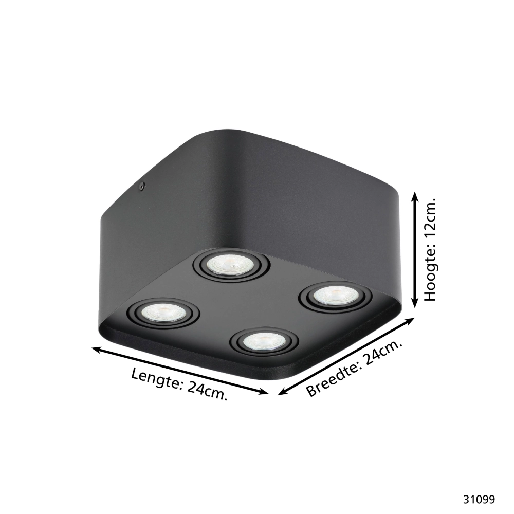 Black surface-mounted spotlight Arenzano 4-light Eglo 9002759310998