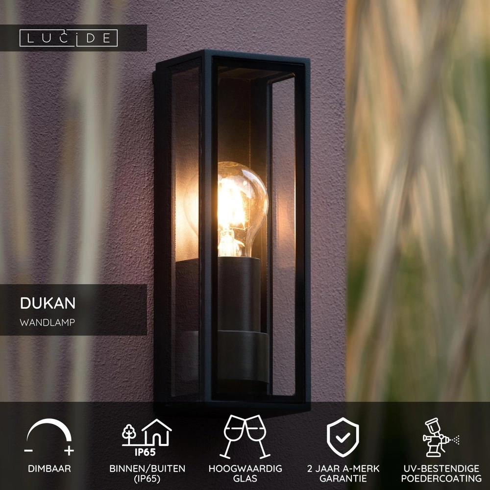 Design wall lamp Dukan IP65 black single Lucide 5411212151872