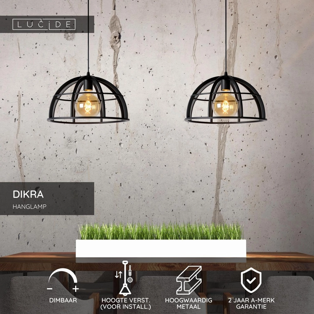 2-light pendant lamp Dikra Industrial Black Lucide 5411212761019