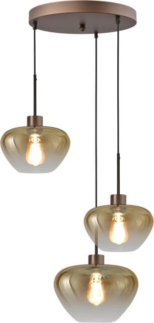 3-light pendant lamp Genua brown with 2x gold glass Ø 24cm and 1x Ø 29cm